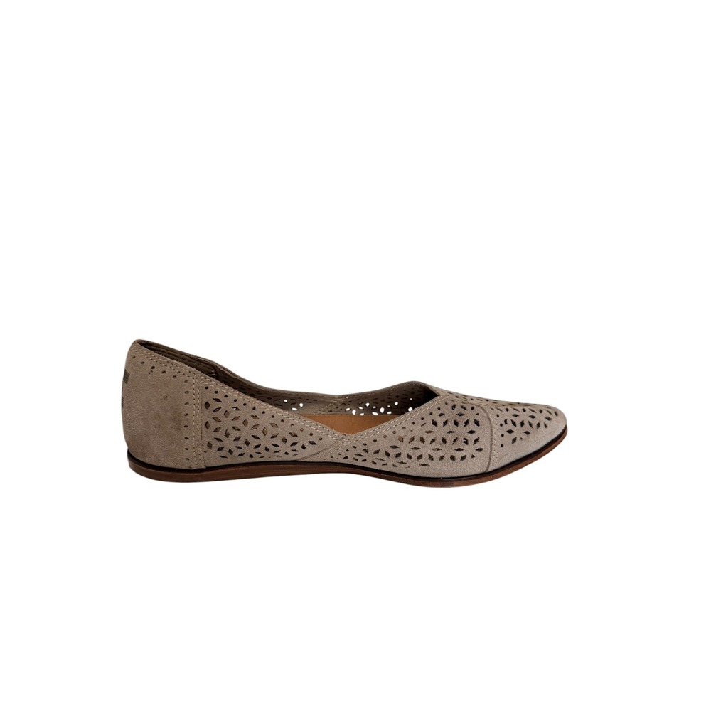 TOMS Jutti‎ Suede Perforated Laser Cut Pointed Toe Flats Taupe 8W